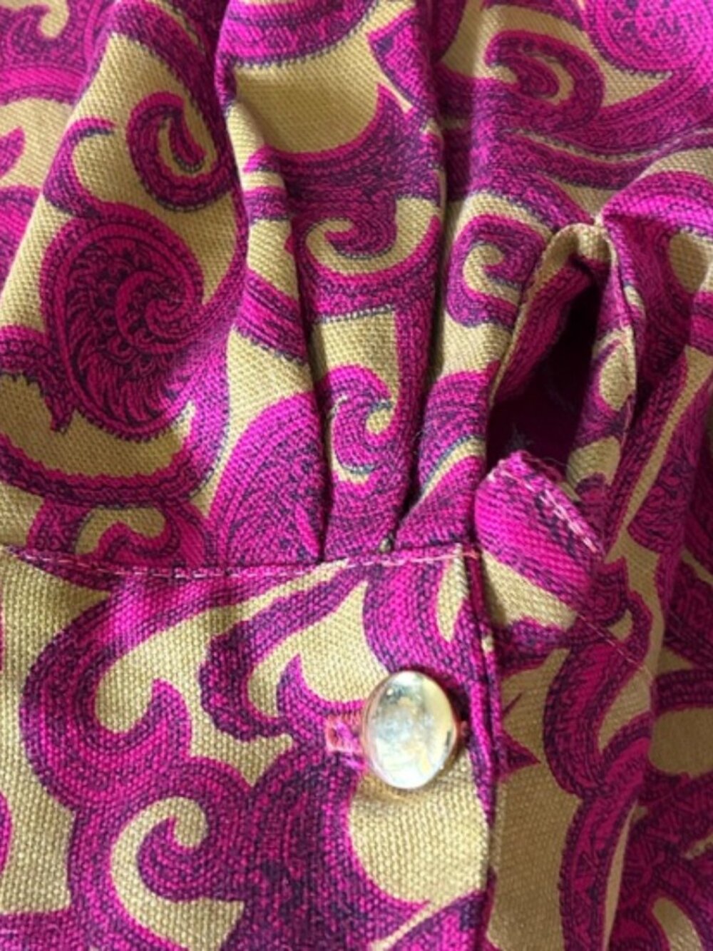 1960's Style Hand Made Maroon & Gold Abstract Swirl Shirt Dress - Picture 7 of 13